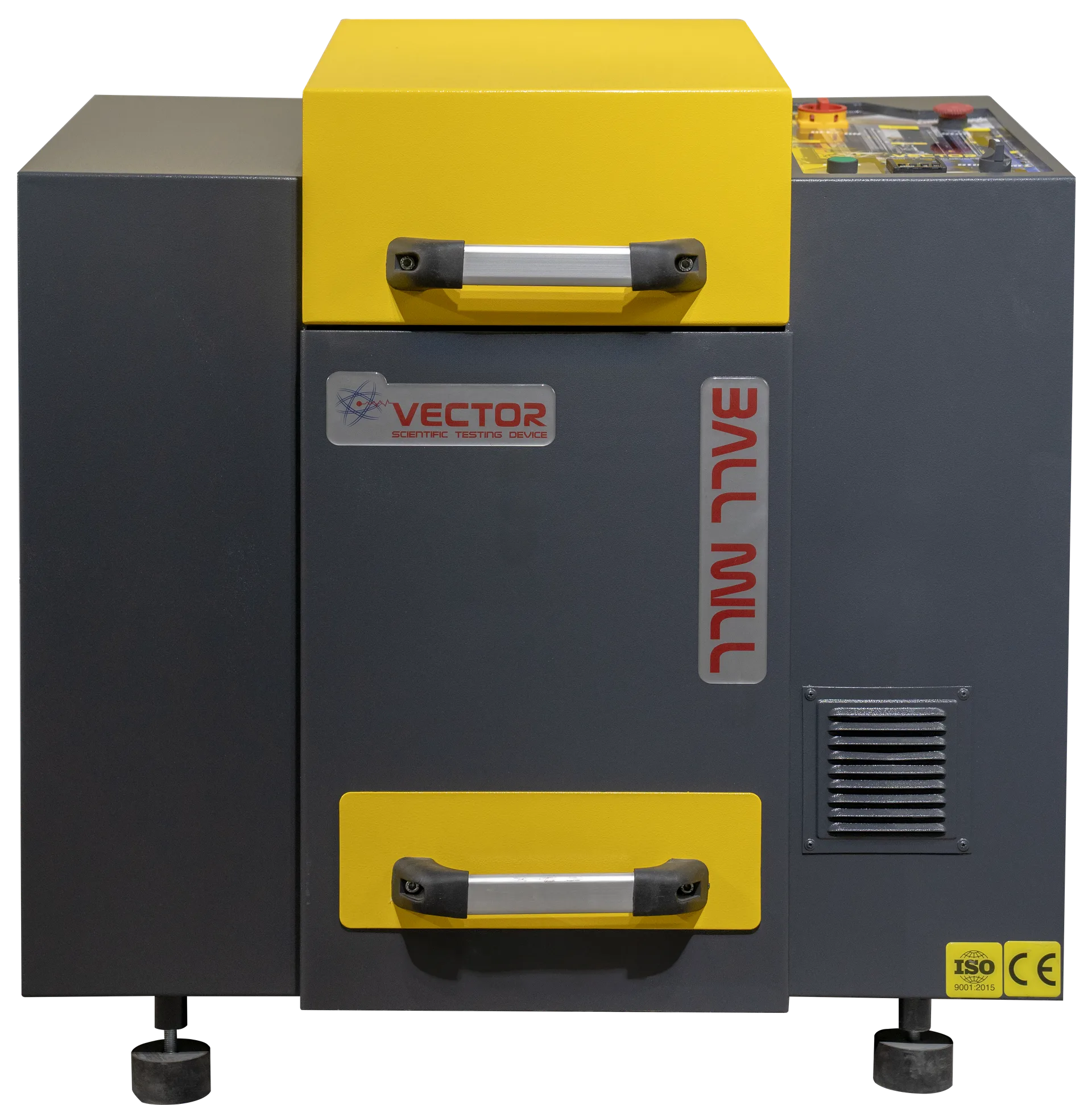 Hyperion ball mill — sound-insulated cabinet with operator controls