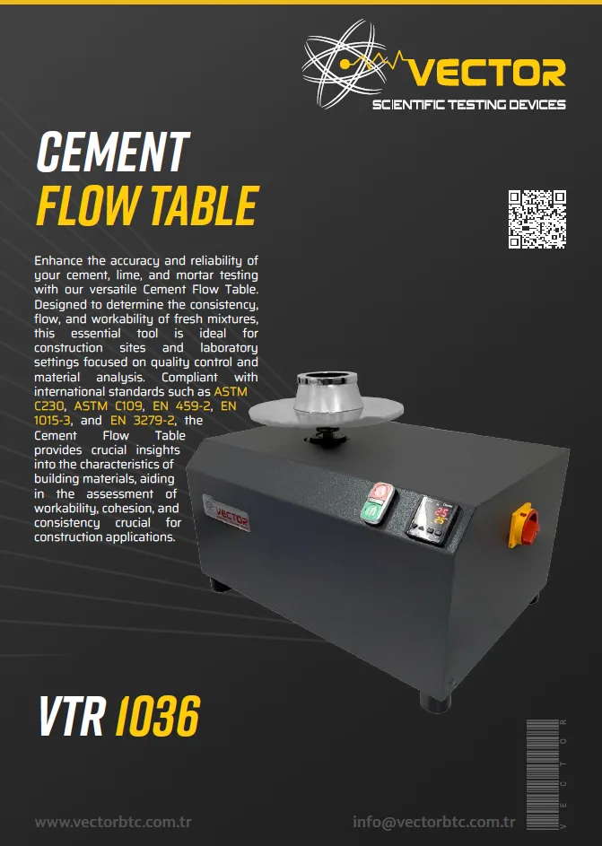 Vector VTR-1036 cement flow table — brochure cover