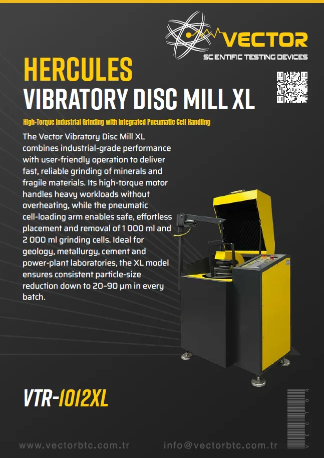 Vector VTR-1012XL Hercules XL vibratory disc mill — brochure cover