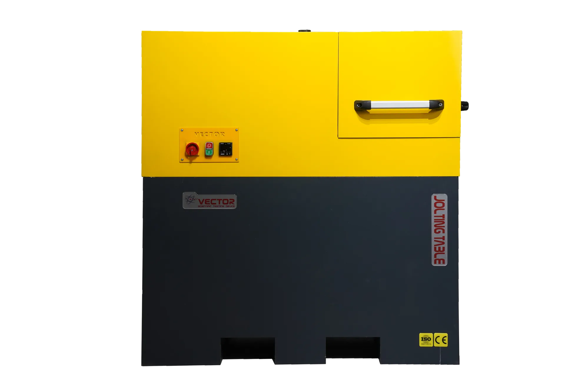 Vector VTR-1024 jolting table — open enclosure with prism mould clamps and control panel